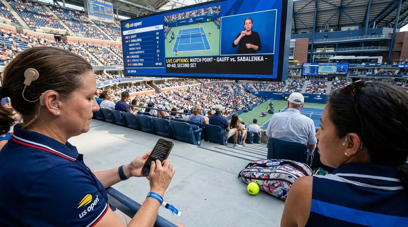 Bright editorial scene supporting US Open Guide for Deaf and Hard-of-Hearing Spectators.