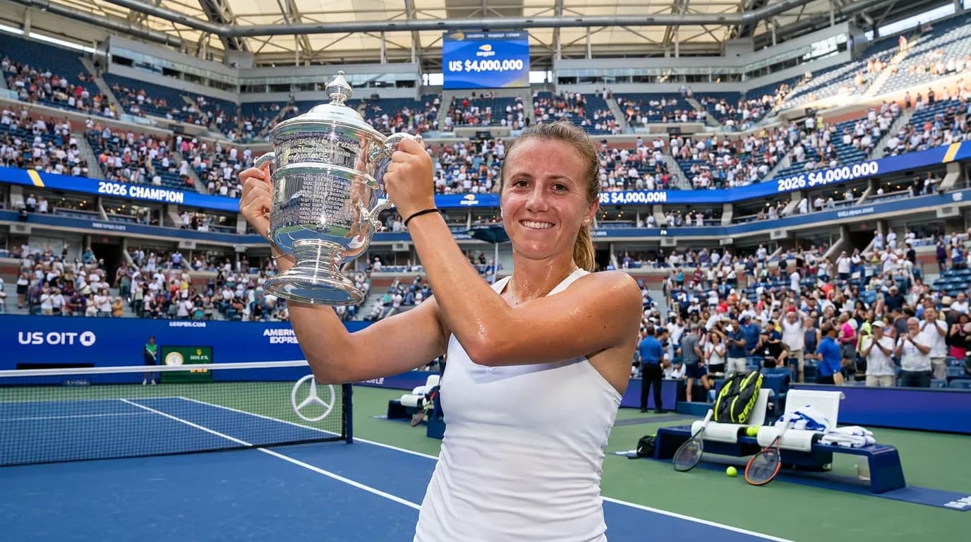 Photorealistic tennis scene illustrating US Open Prize Money 2026: What Champions Could Earn.