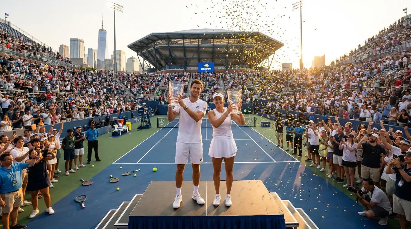 Bright US Open tennis atmosphere illustrating US Open Prize Money 2026: What Champions Could Earn.