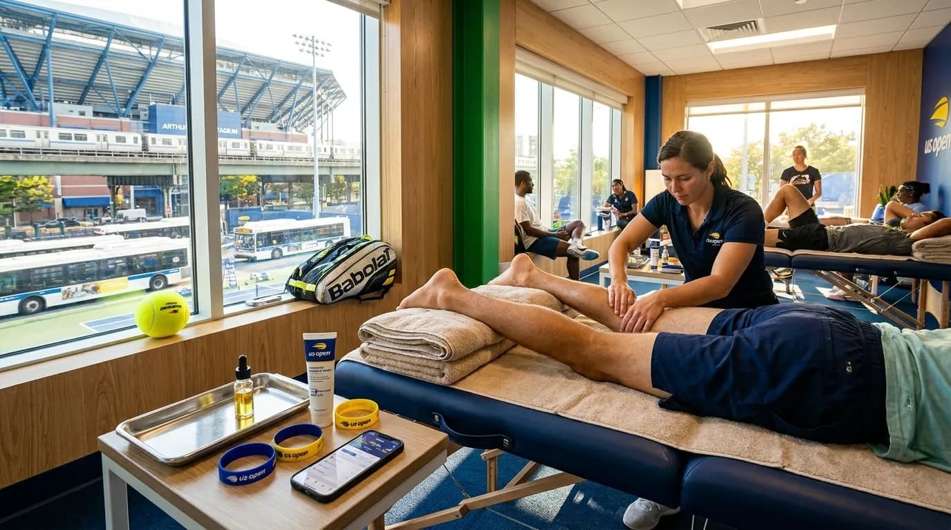 Bright editorial scene supporting US Open Recovery Routines Between Grueling Five-Set Matches.