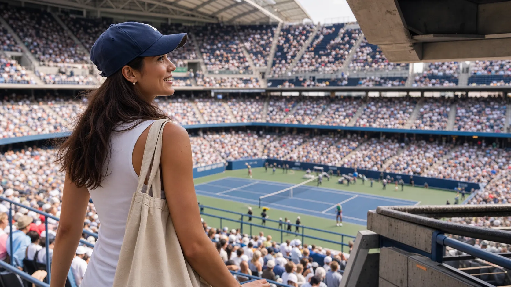 Bright US Open tennis atmosphere illustrating US Open Solo Travel Guide for First-Time New York Visitors.