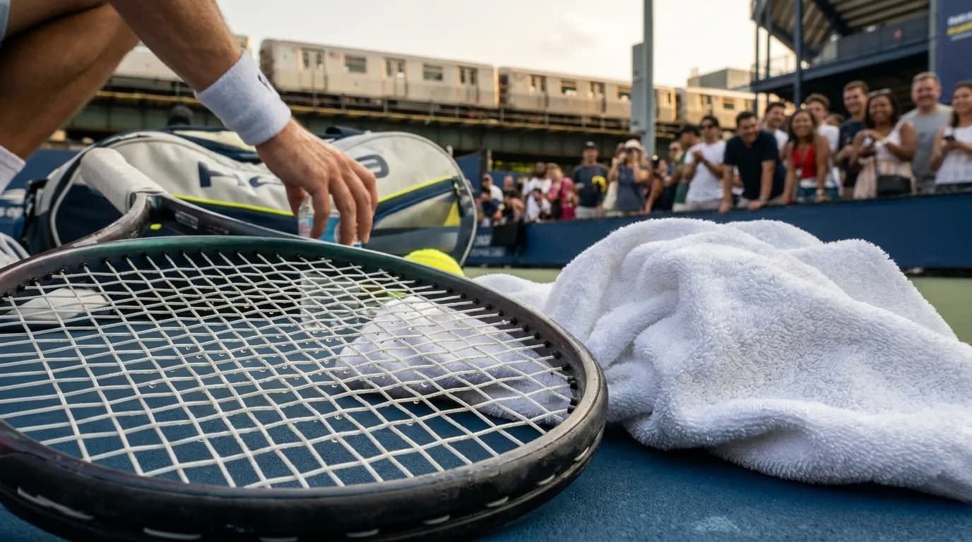 Bright editorial scene supporting US Open String Tension Changes Players Make in Humidity.