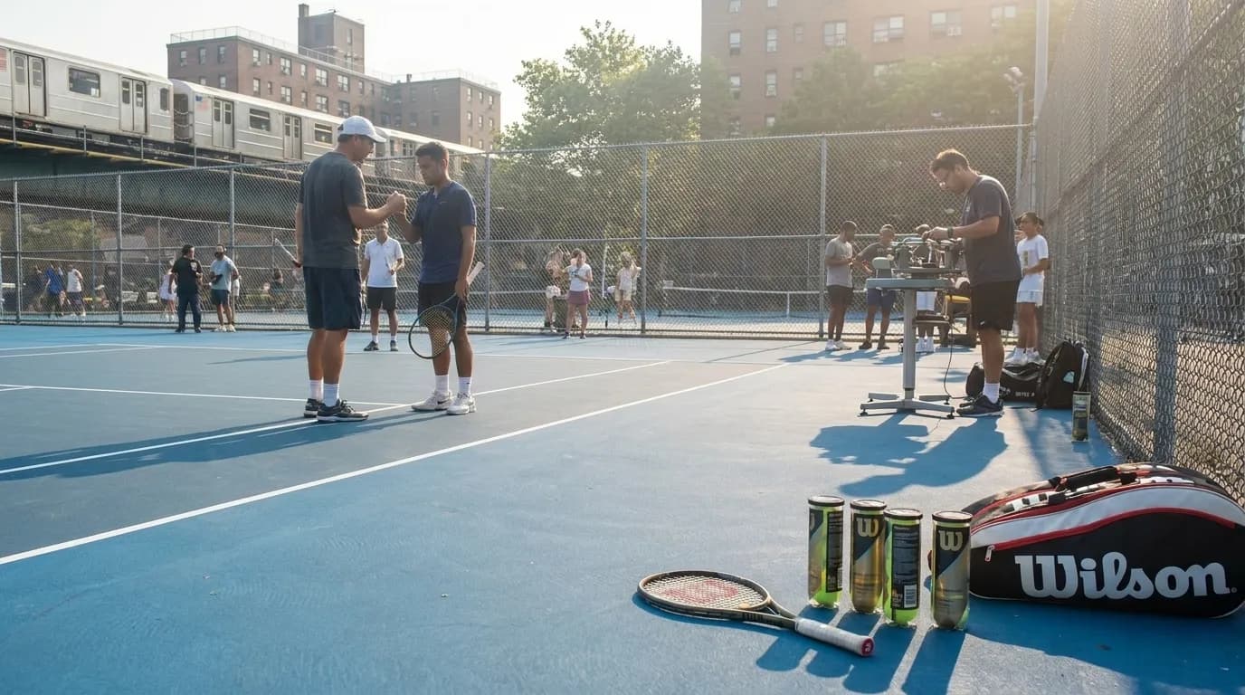 Bright editorial scene supporting US Open String Tension Changes Players Make in Humidity.