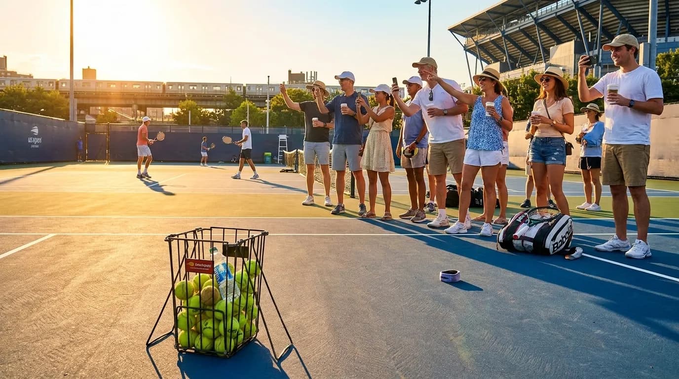 Bright editorial scene supporting US Open Sunrise Practice Plans for Early-Rising Tennis Fans.
