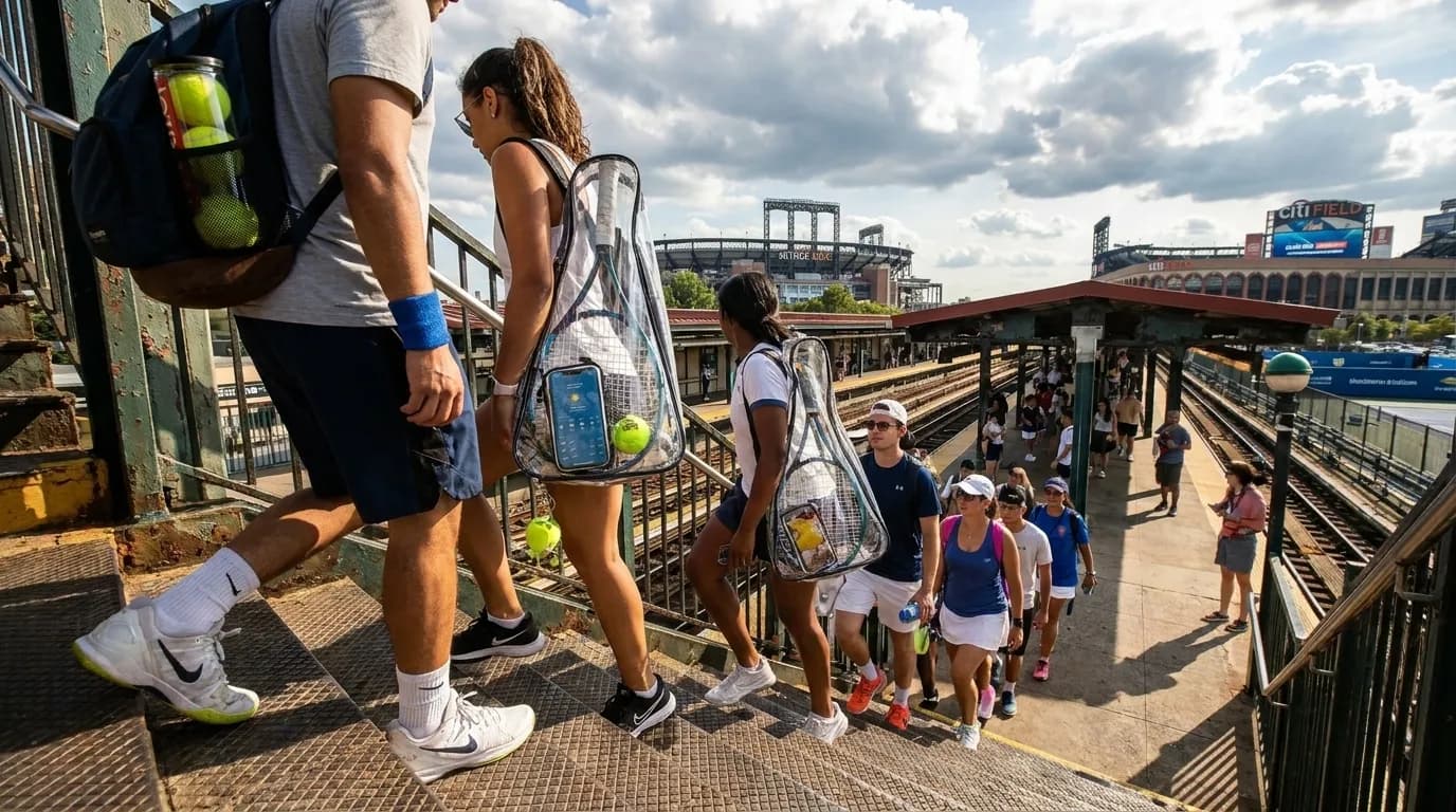 Photorealistic New York scene for US Open Thunderstorm Alerts Fans Should Monitor Before Travel.