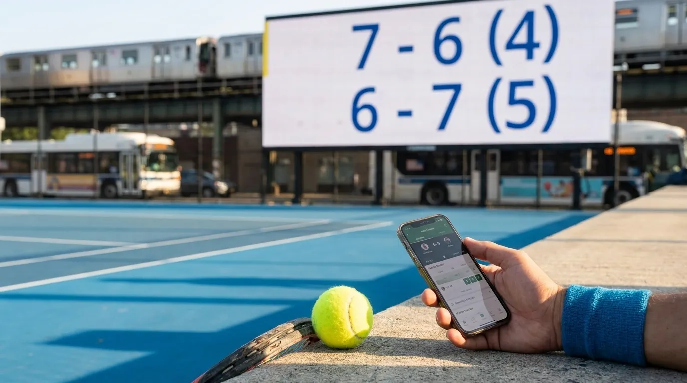 Photorealistic New York scene for US Open Tiebreak Psychology Behind Momentum-Swinging Mini Battles.