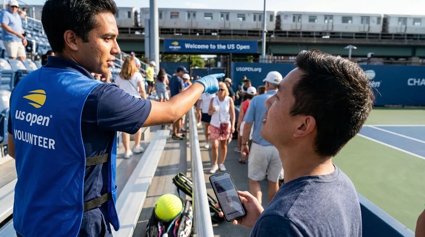 Bright editorial scene supporting US Open Volunteer Roles That Keep Tournament Days Moving.