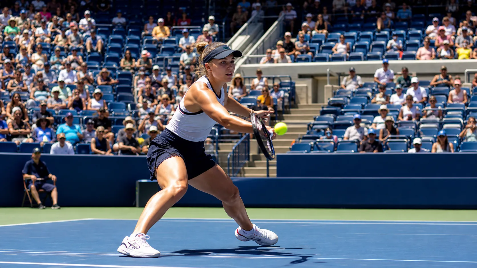 Photorealistic tennis scene illustrating US Open Women’s Contenders Beyond the Obvious Favorites.