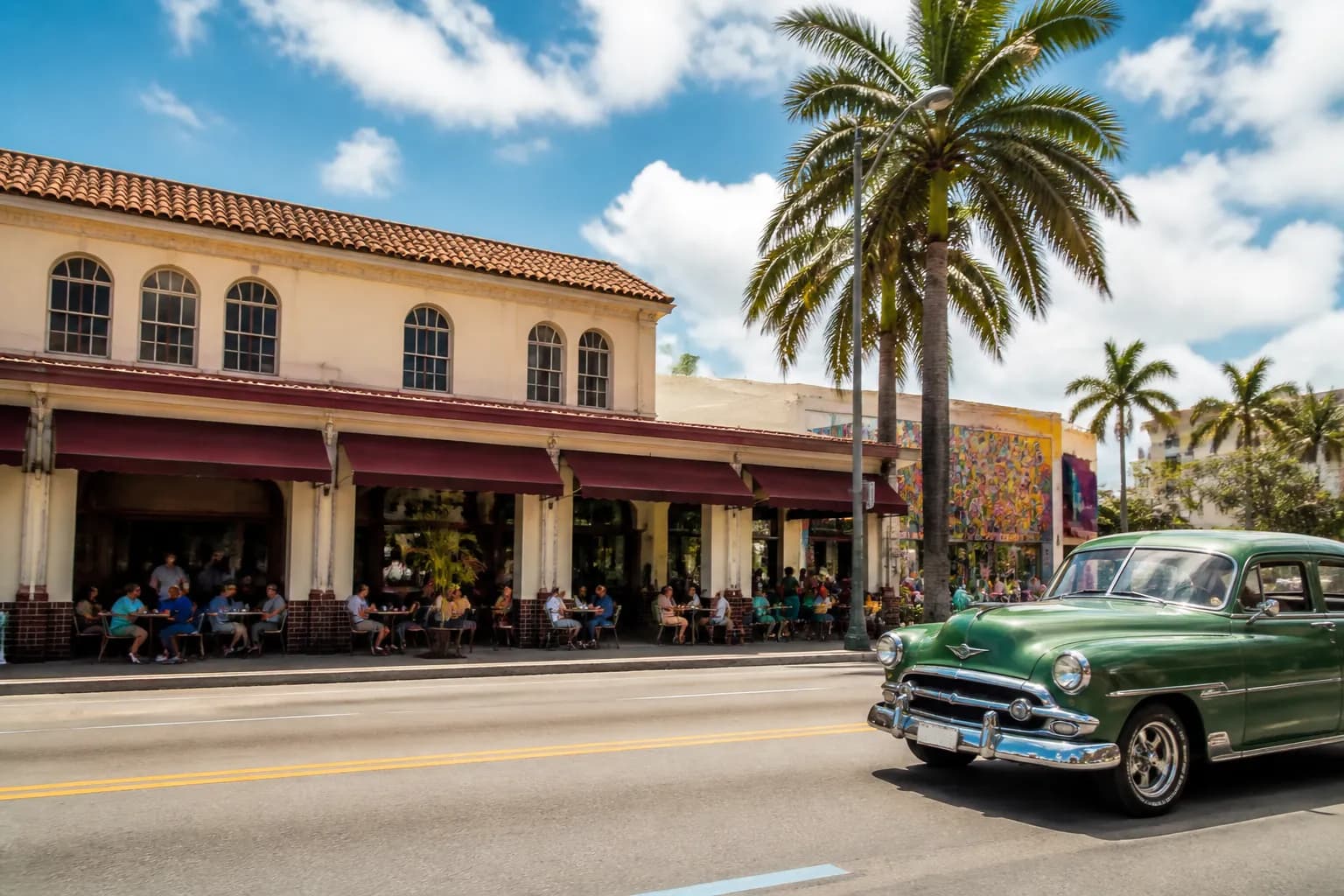 Realistic Miami food and neighborhood scene