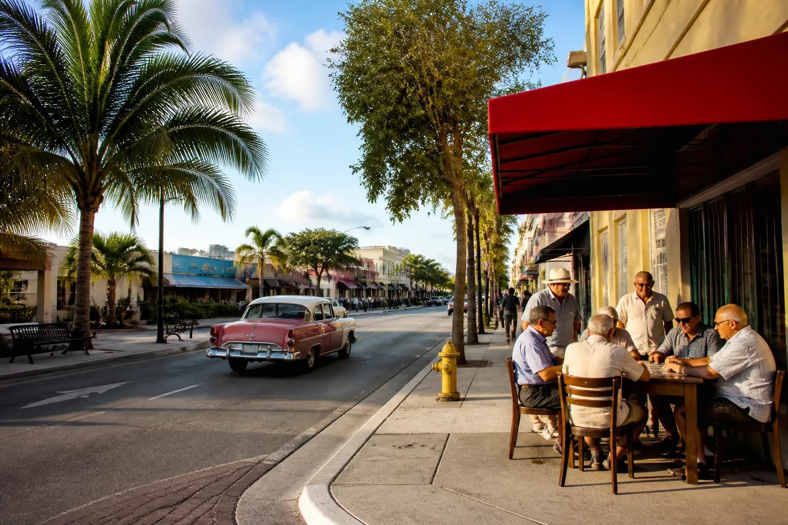 Realistic Miami food and neighborhood scene