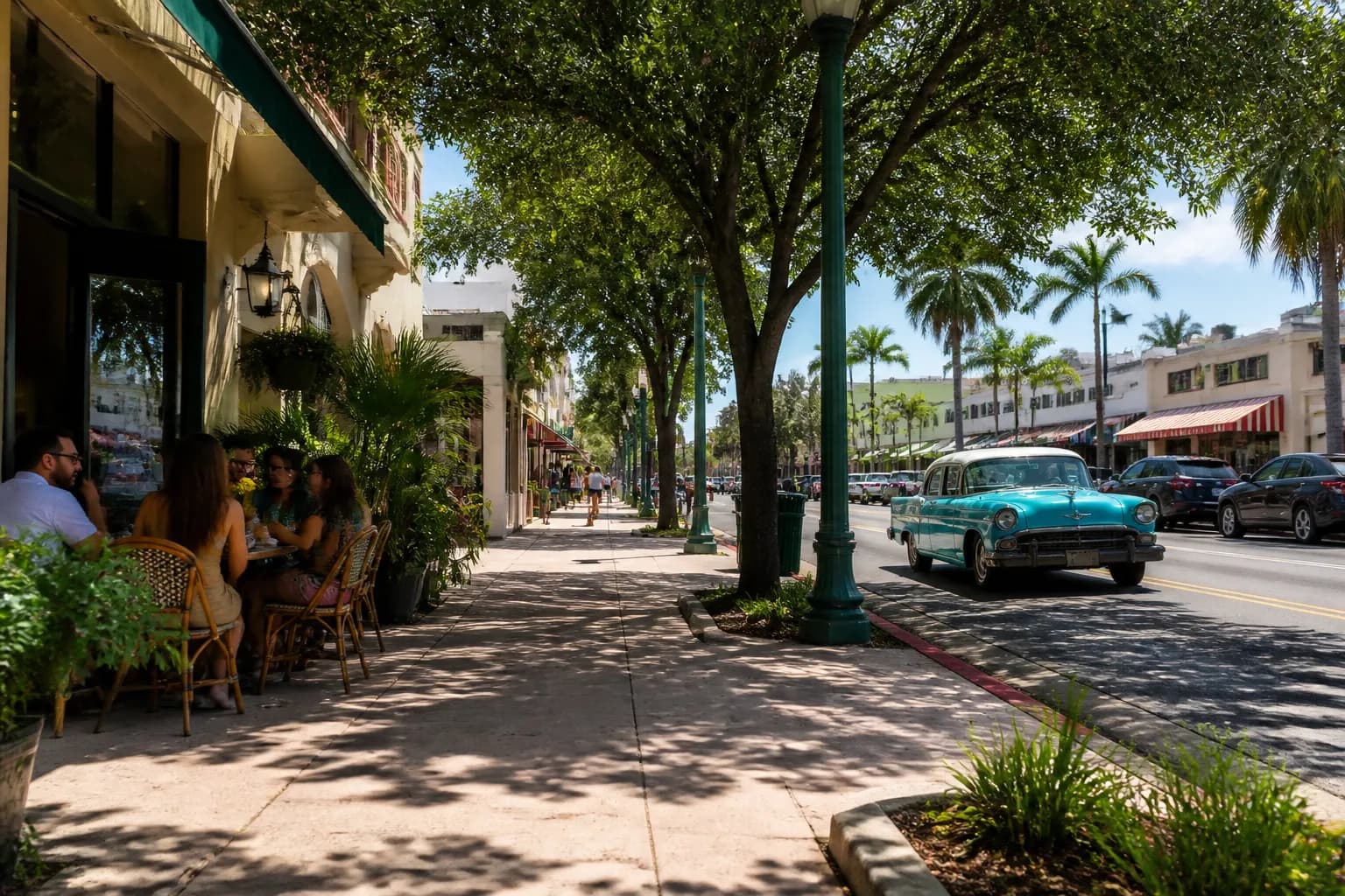 Realistic Miami food and neighborhood scene