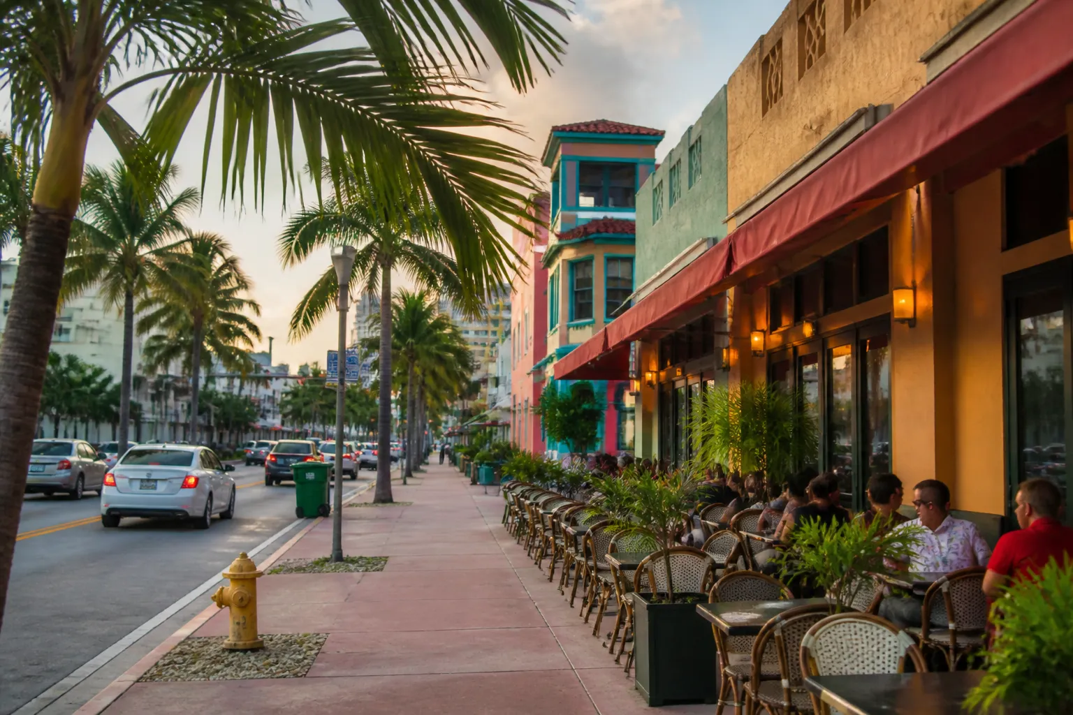 Realistic Miami food and neighborhood scene