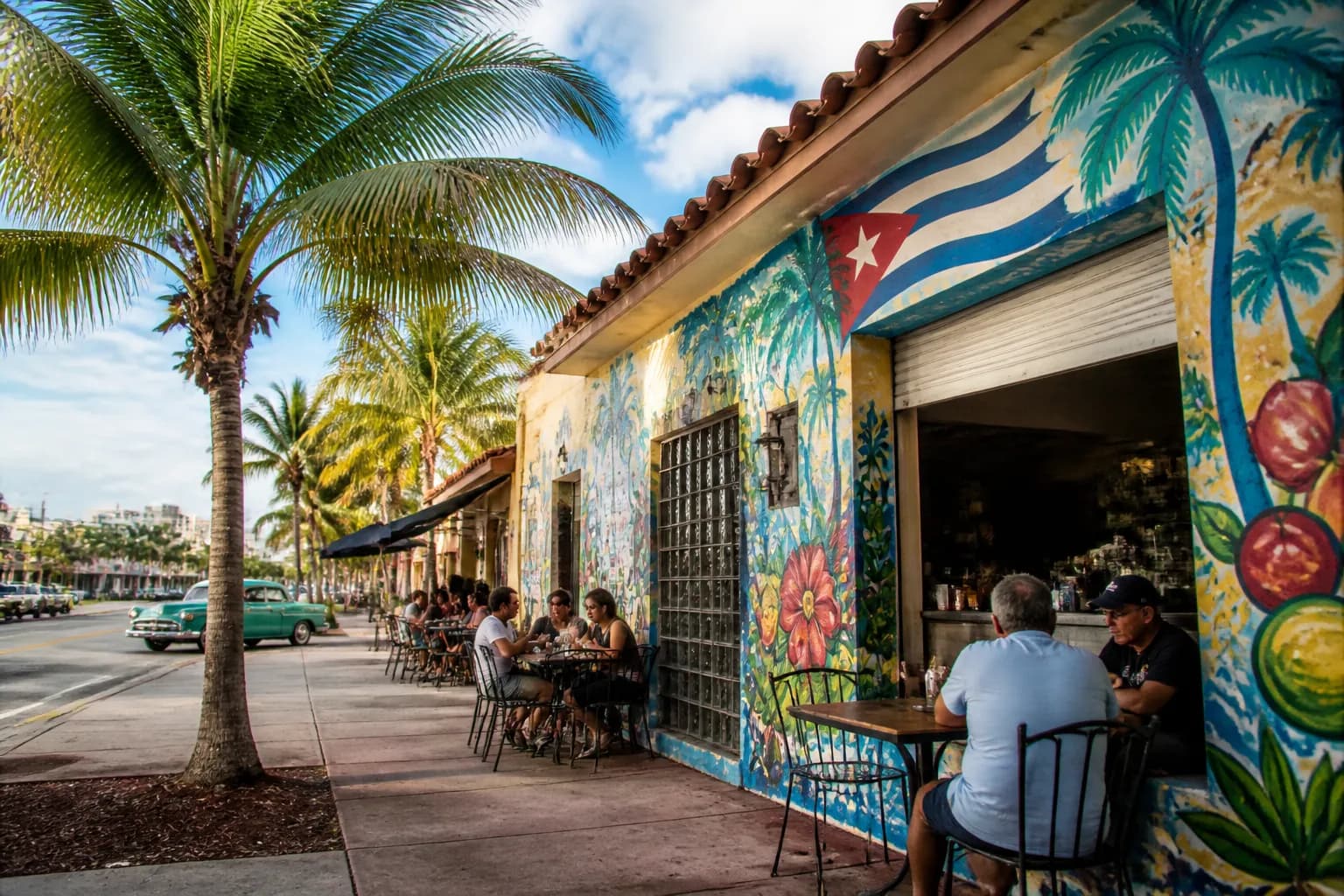 Realistic Miami food and neighborhood scene