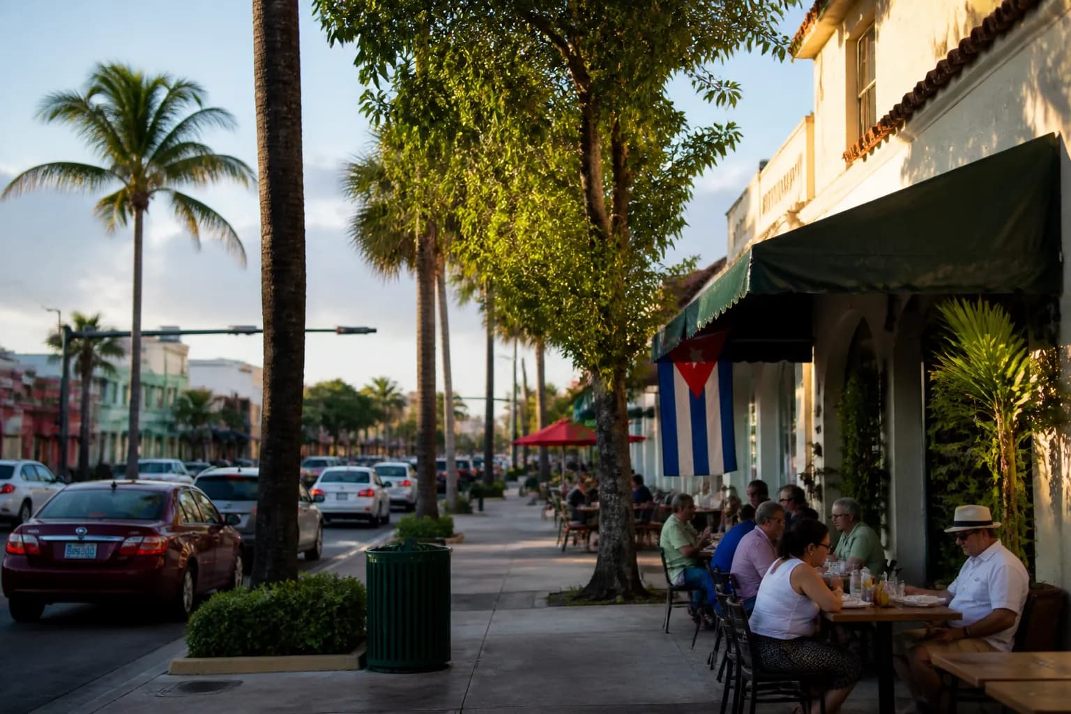 Realistic Miami food and neighborhood scene