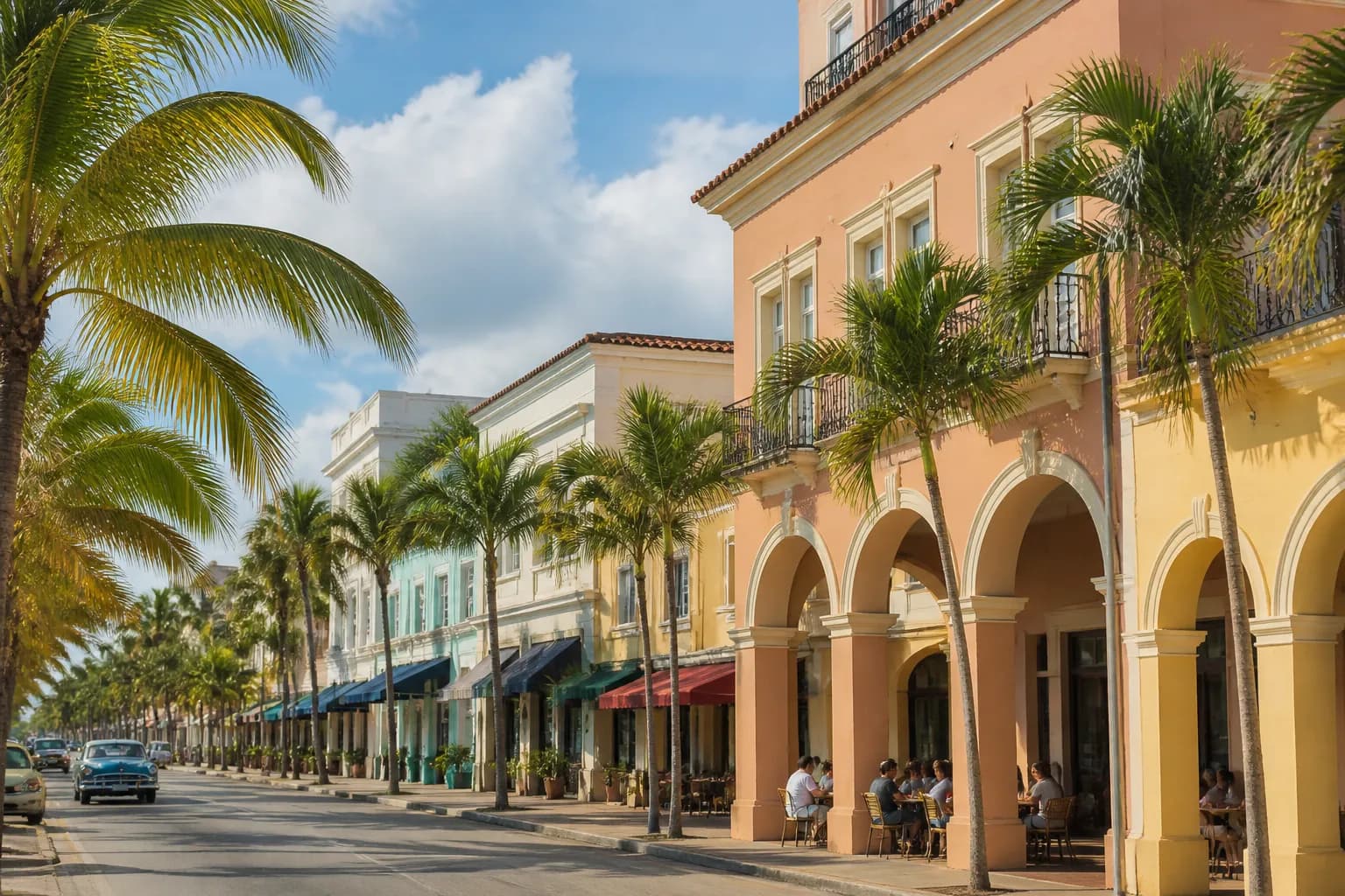 Realistic Miami food and neighborhood scene