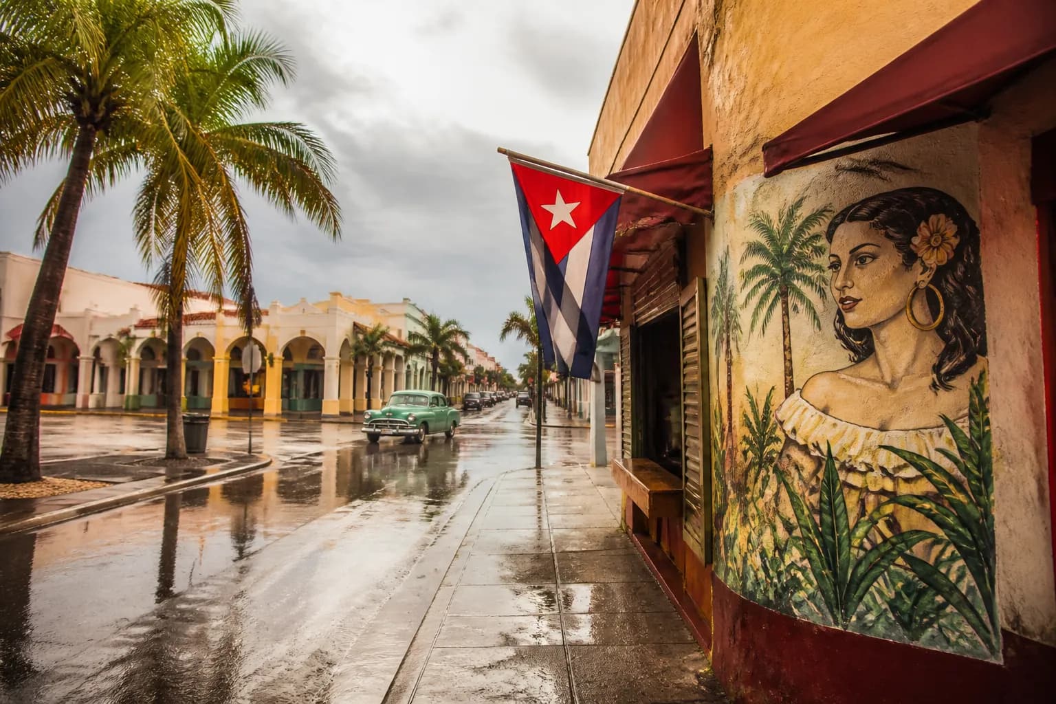 Realistic Miami food and neighborhood scene