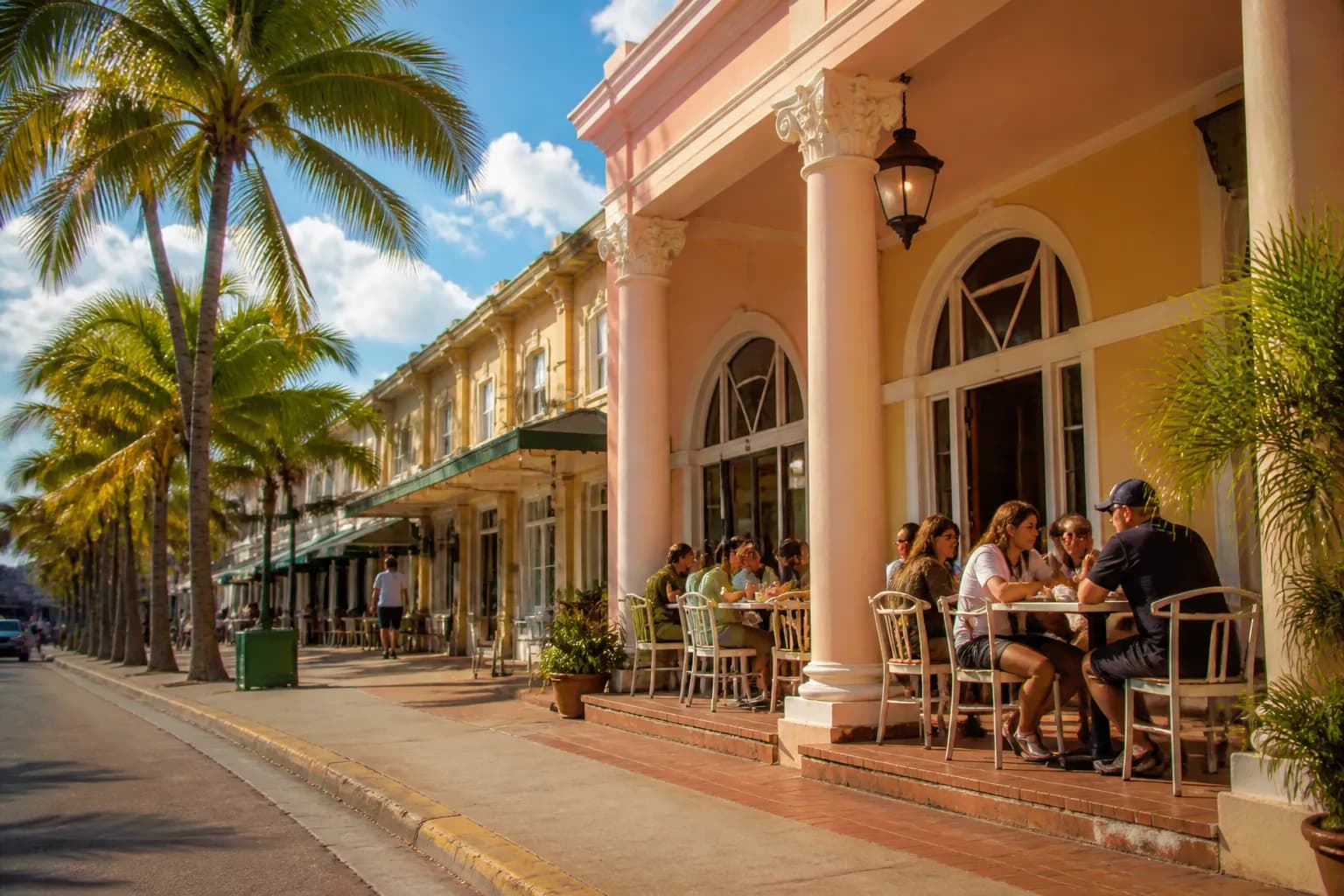 Realistic Miami food and neighborhood scene