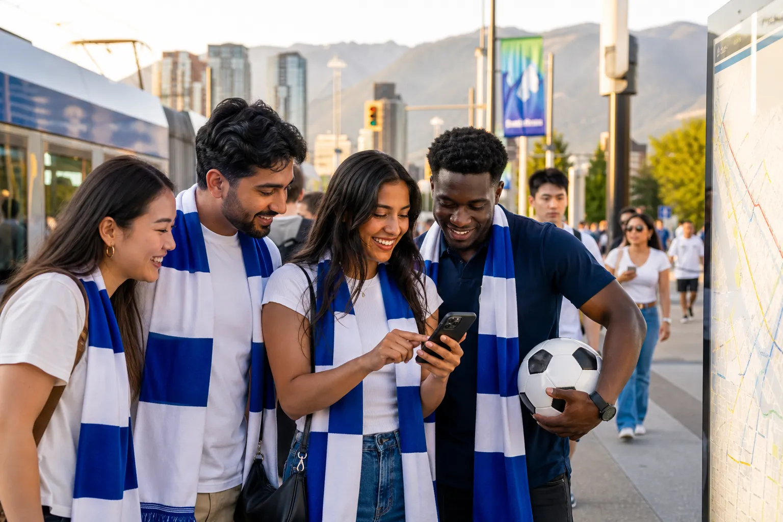 Vancouver fans checking a World Cup match-day route