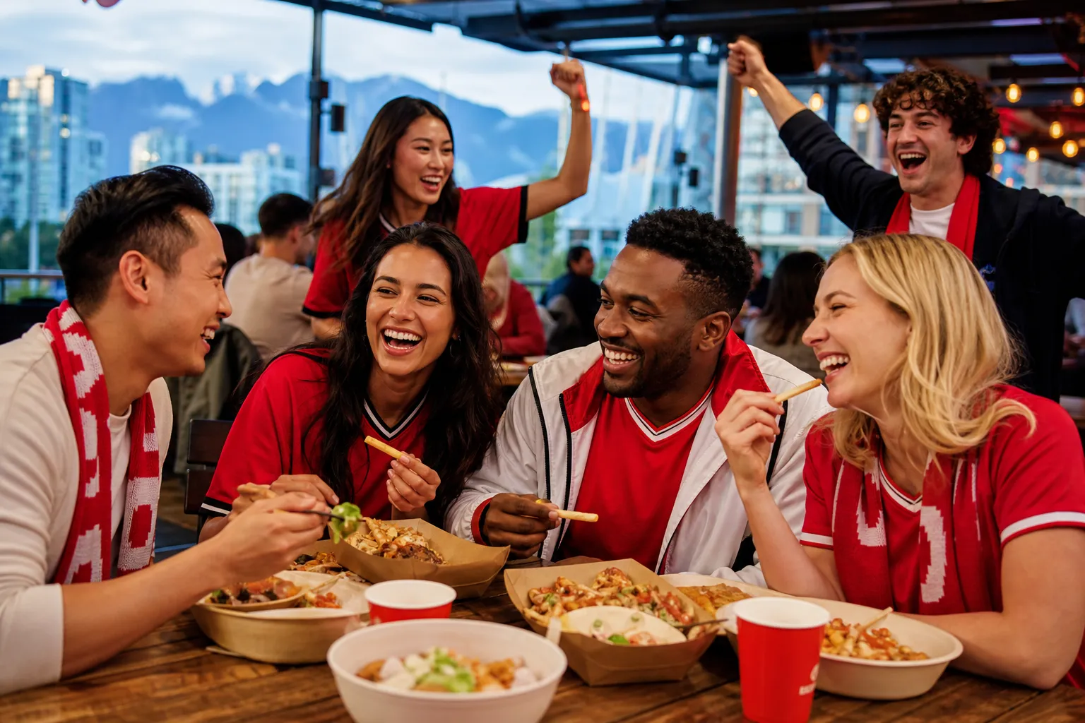 Vancouver fans using a post-match wait or food stop as part of the route