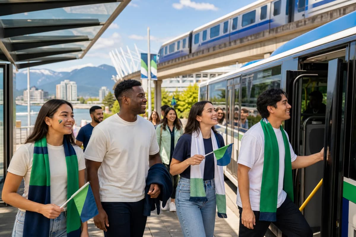 Vancouver fans moving between a fan festival and BC Place