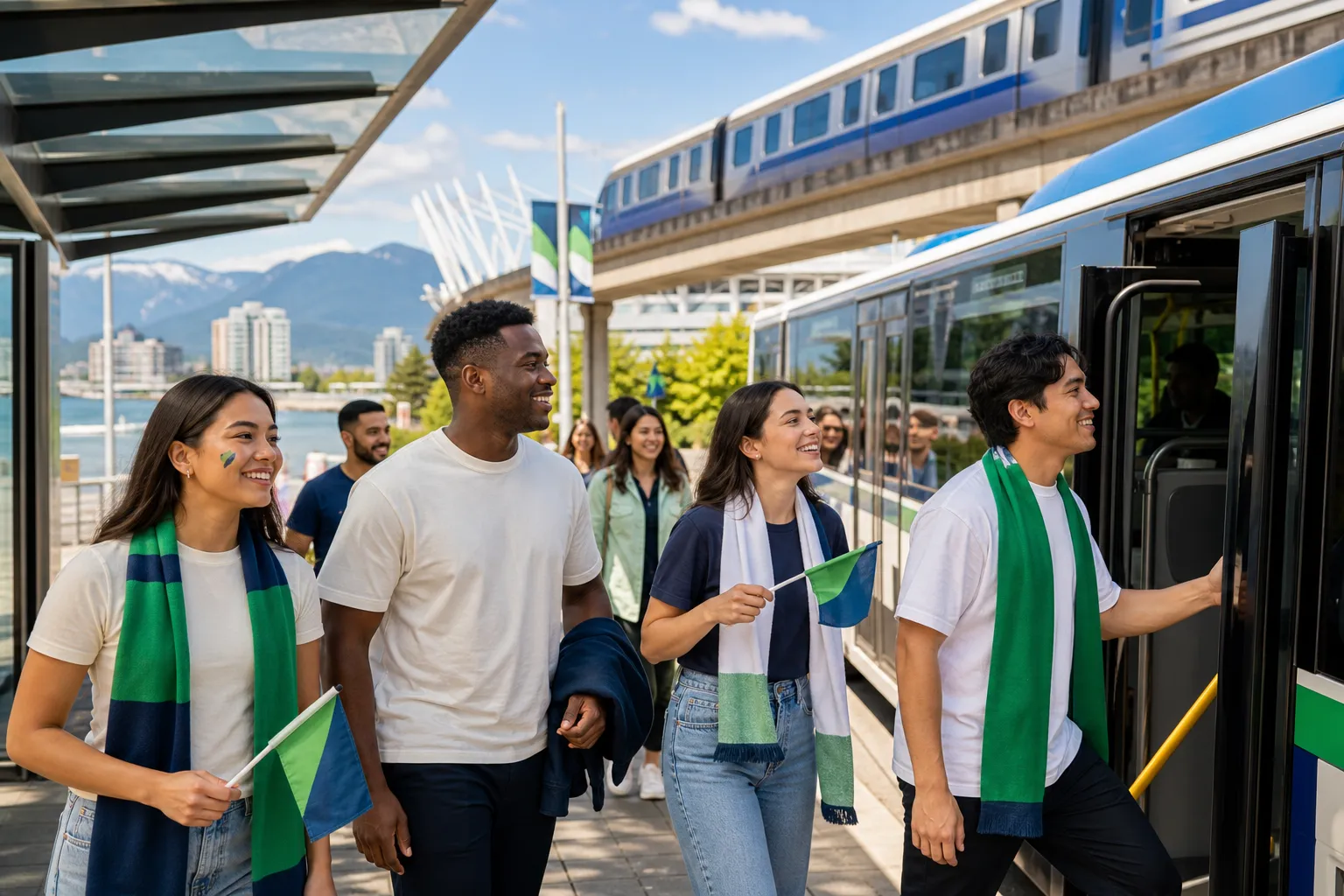 Vancouver fans moving between a fan festival and BC Place