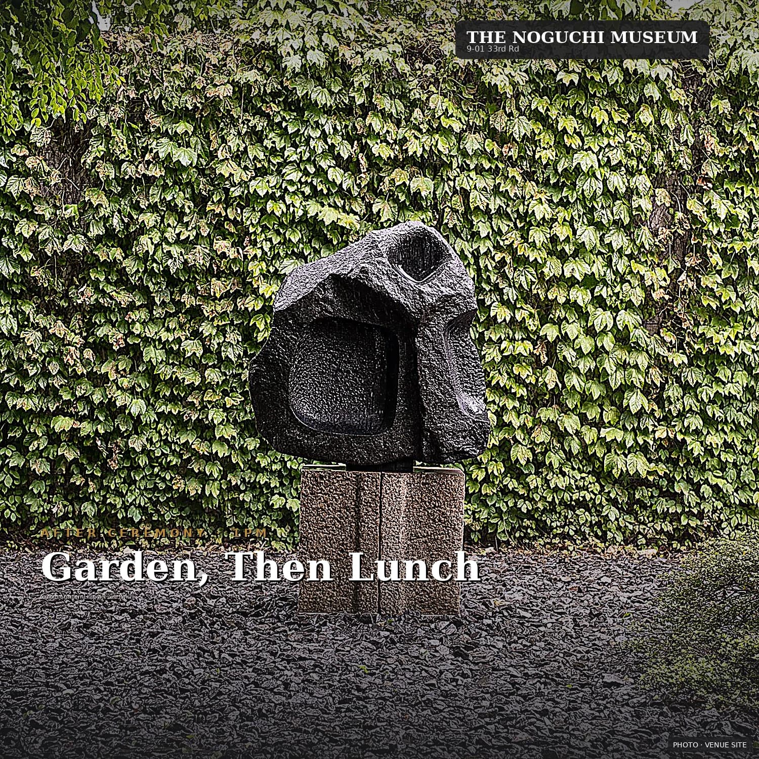 Noguchi Museum — Stone garden, sculpture courtyard, total quiet.. Photo via venue site.