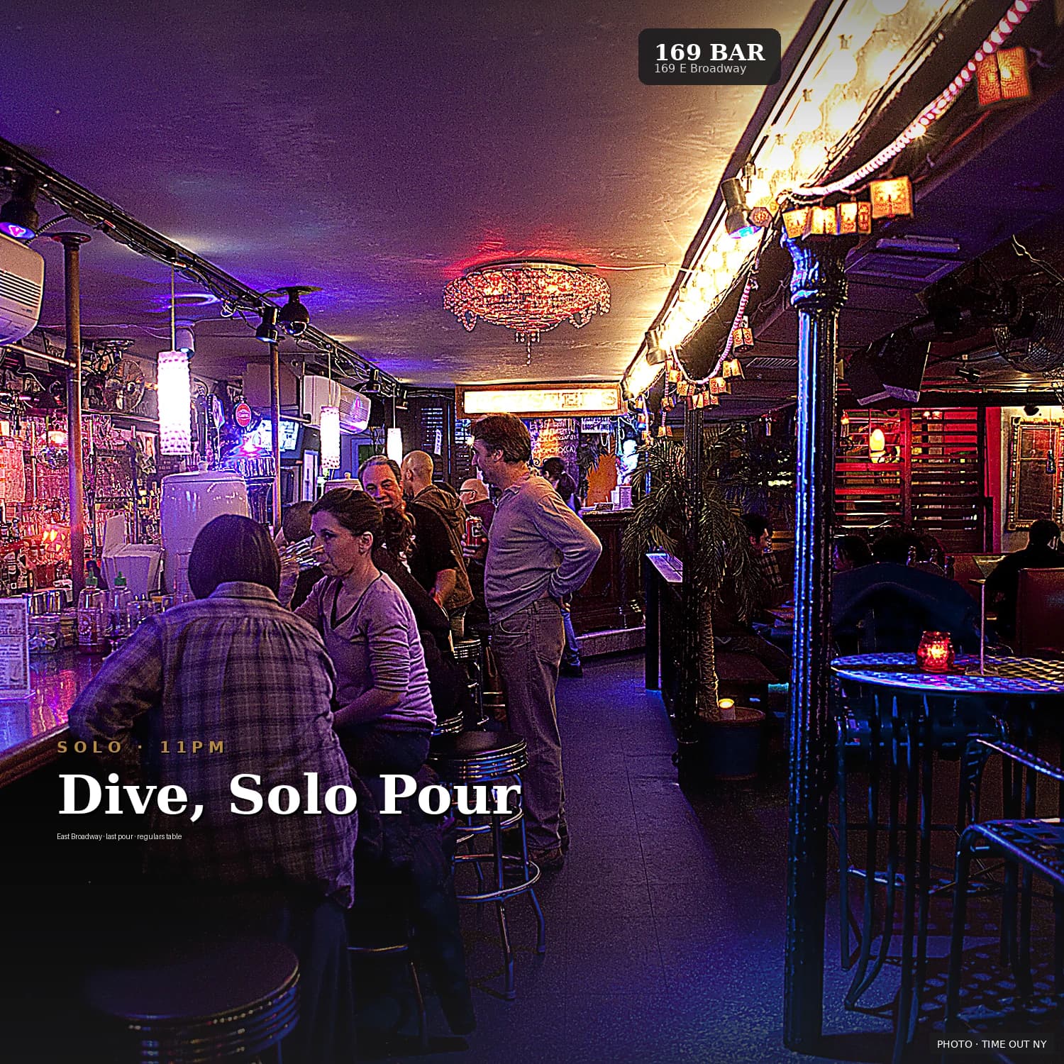169 Bar — Old-school dive counter, leopard print everywhere.. Photo via Time Out NY.