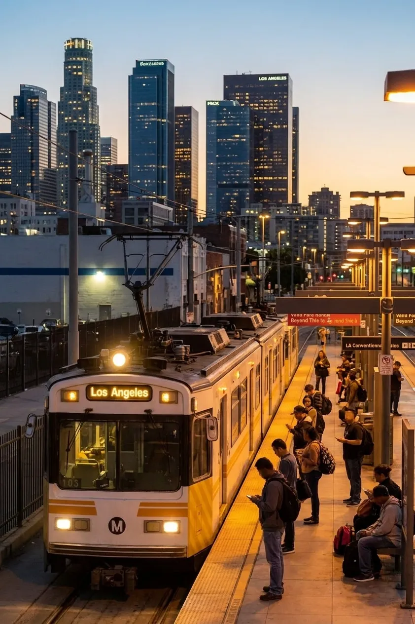 Metro A Line train at Pico station platform in downtown Los Angeles