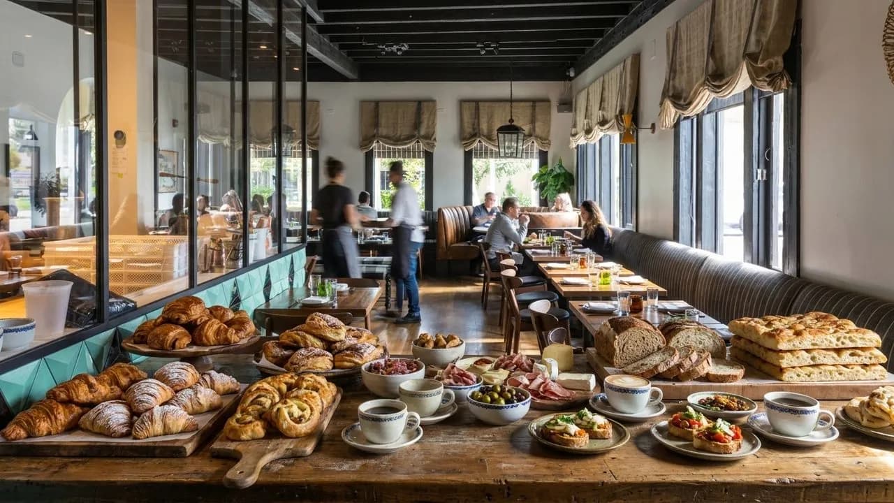 Pastries and coffee on a Venice bakery counter