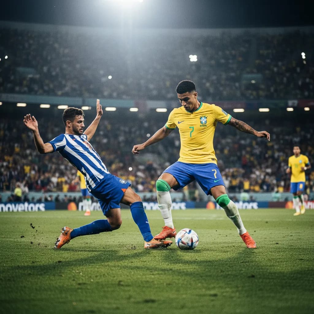 Vinícius Jr performing a stepover in Brazil's yellow jersey during World Cup 2026