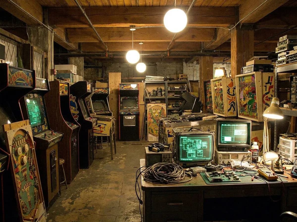 Vintage Arcade Cabinet and Pinball Repair Basement in Wicker Park