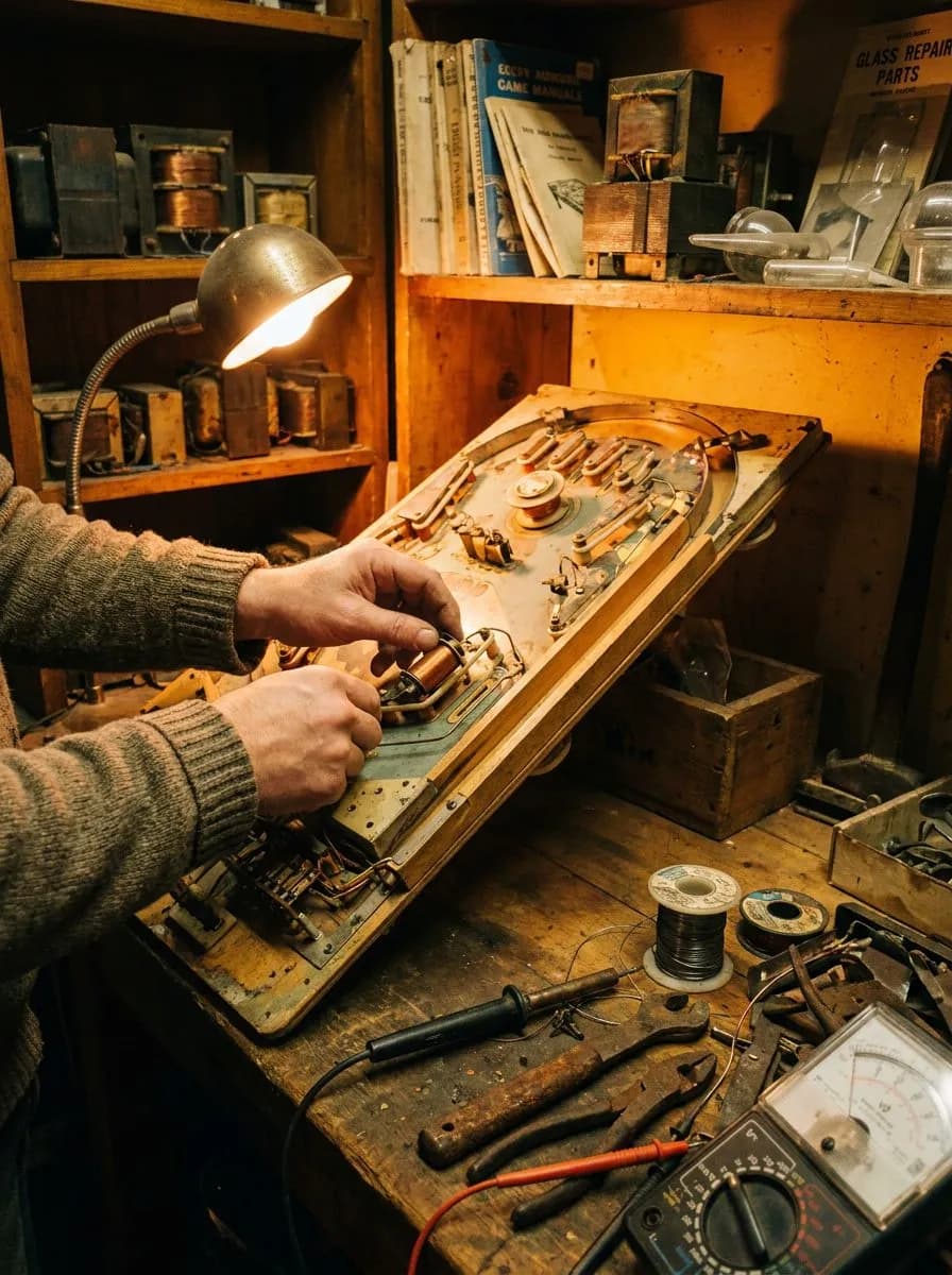 Vintage Arcade Cabinet and Pinball Repair Basement in Wicker Park
