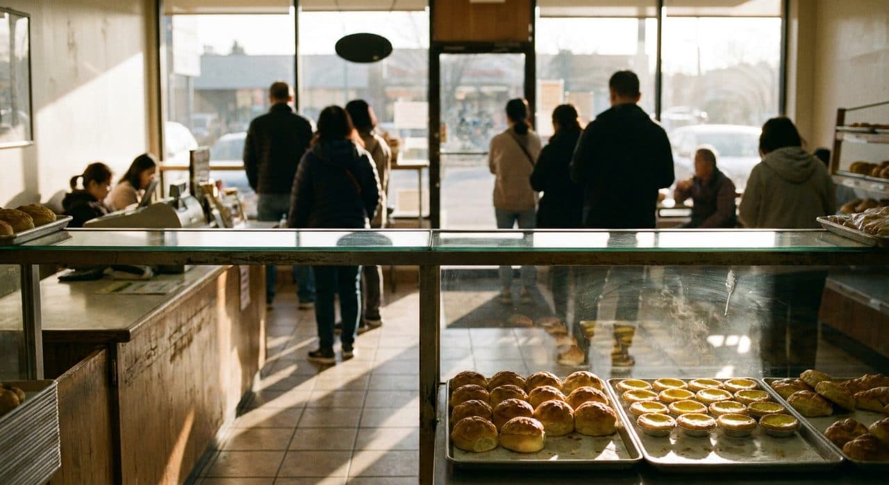 Warm Egg Tarts and Milk Tea in the Mid-Afternoon Lull at a Sunset Park Bakery - scene
