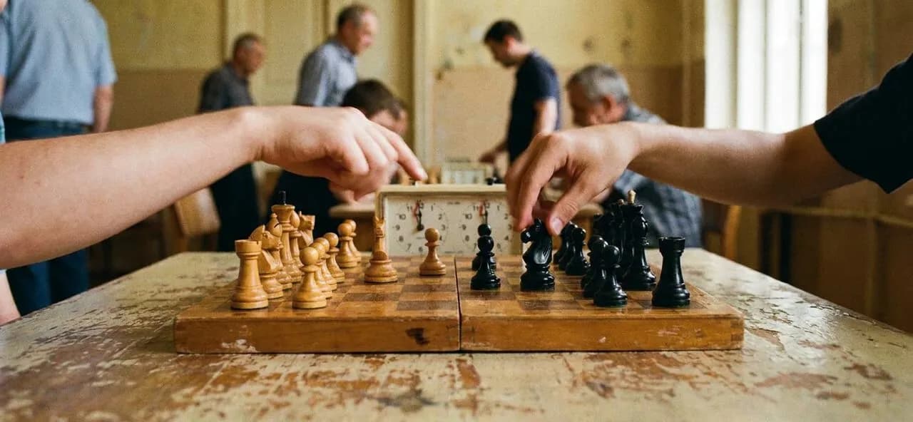 washington square park's chess tables on a weekday afternoon