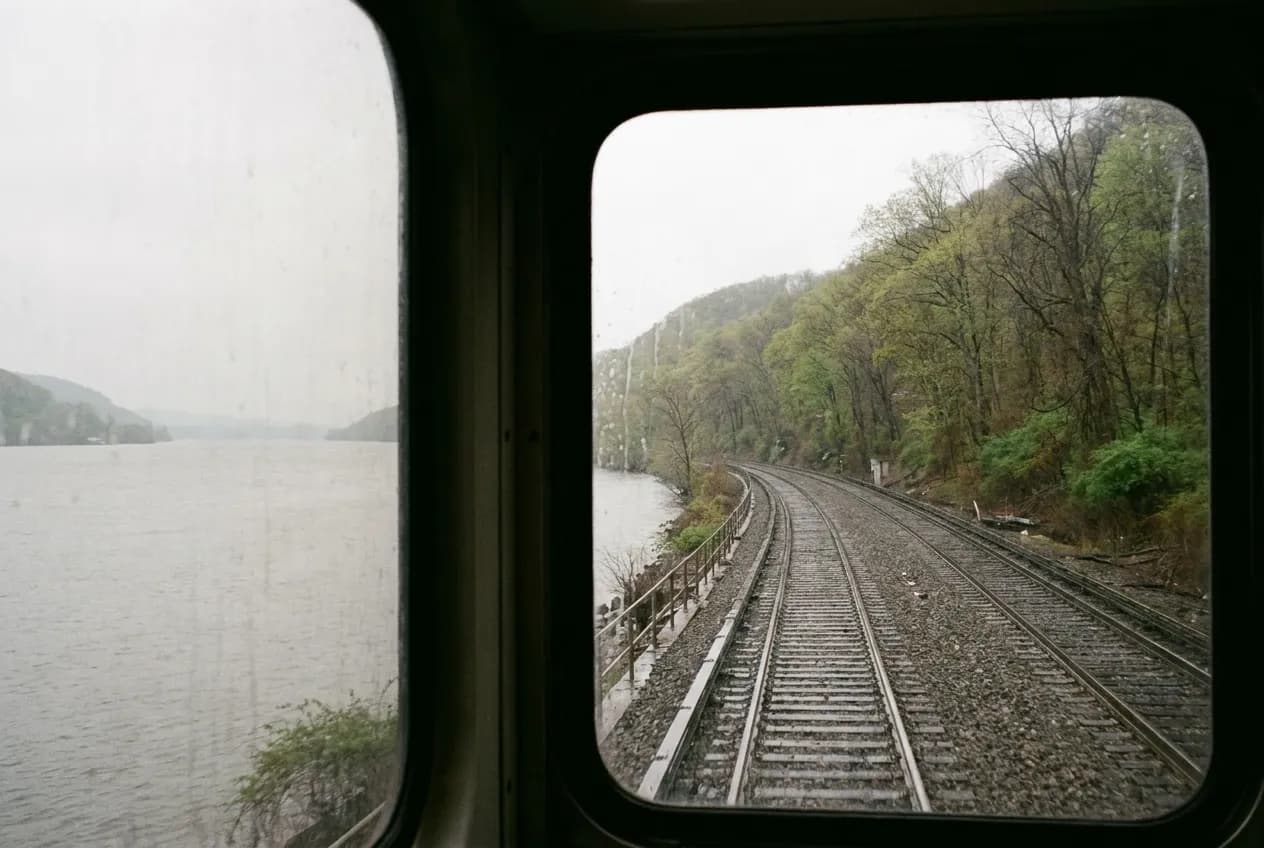 View from Metro-North train traveling along the Hudson River toward the Hudson Highlands