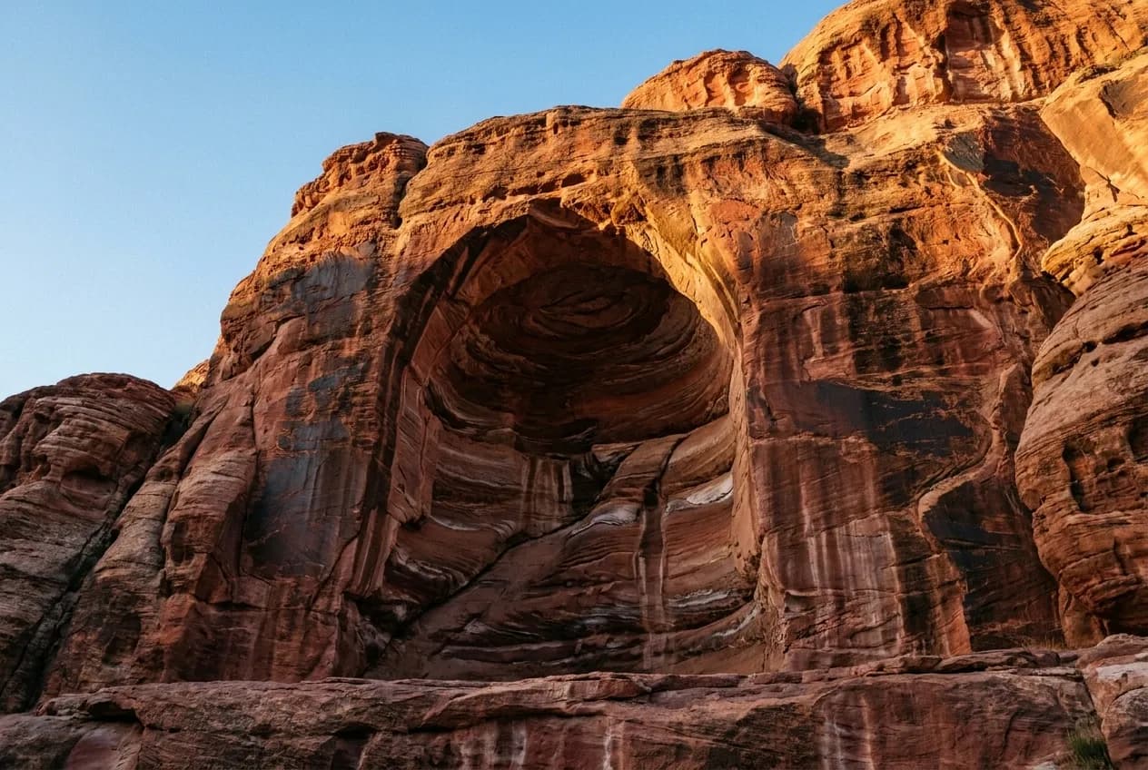 Detail of water-carved rock formations in a dry Los Angeles area canyon showing geological striations