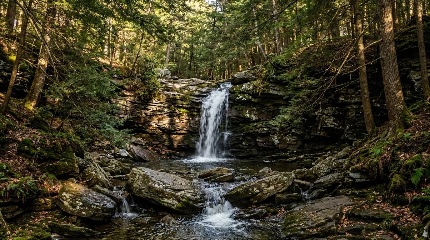 Awosting Falls at Minnewaska State Park with surrounding forest