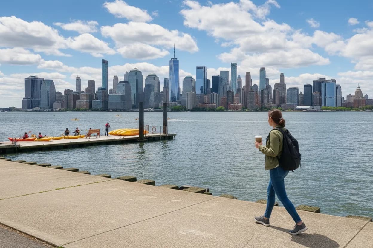 NYC experience scene for West Harlem Piers Spray-Mist Pause When the Hudson Path Feels Too Exposed