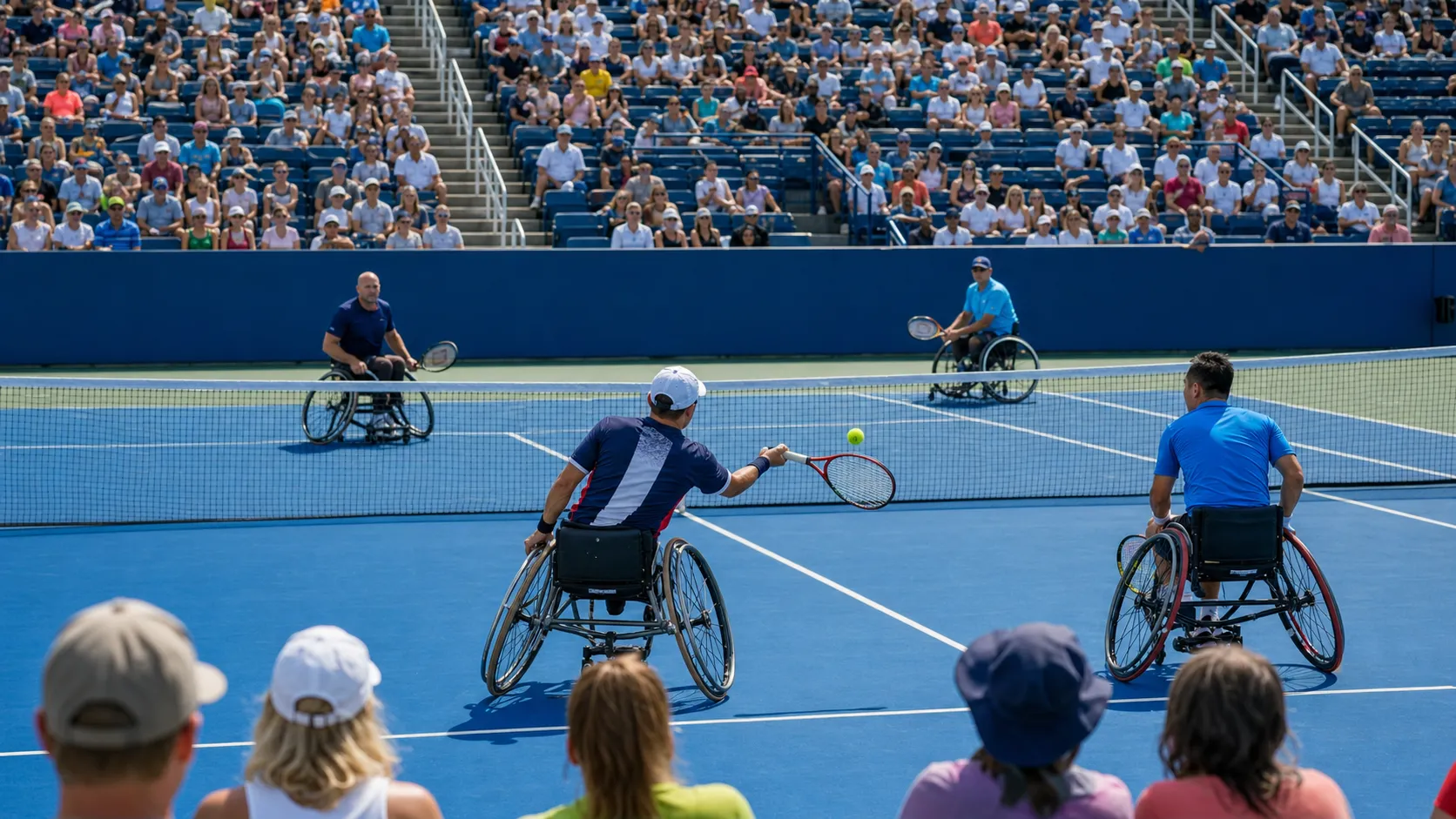 Photorealistic US Open tennis scene for Wheelchair Tennis at the US Open: Events and Viewing Guide.