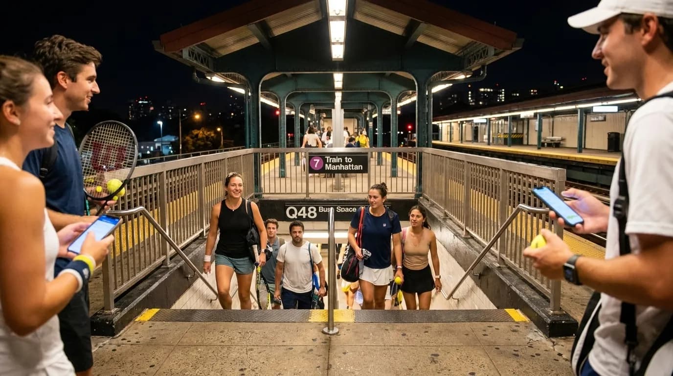 Photorealistic New York scene for When to Leave US Open Night Sessions for Easier Subway Rides.