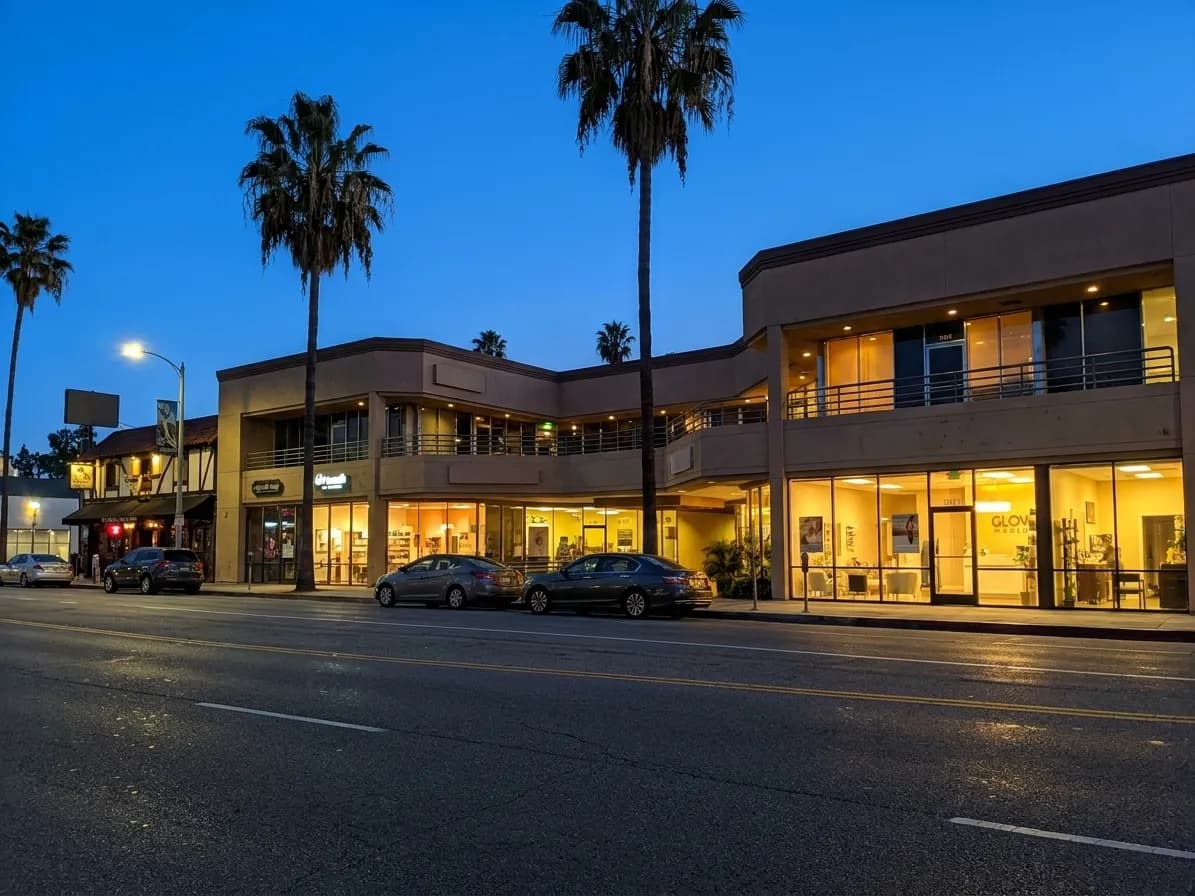 Ventura Boulevard in Studio City showing storefront architecture and street parking near The Fox and Hounds pub location