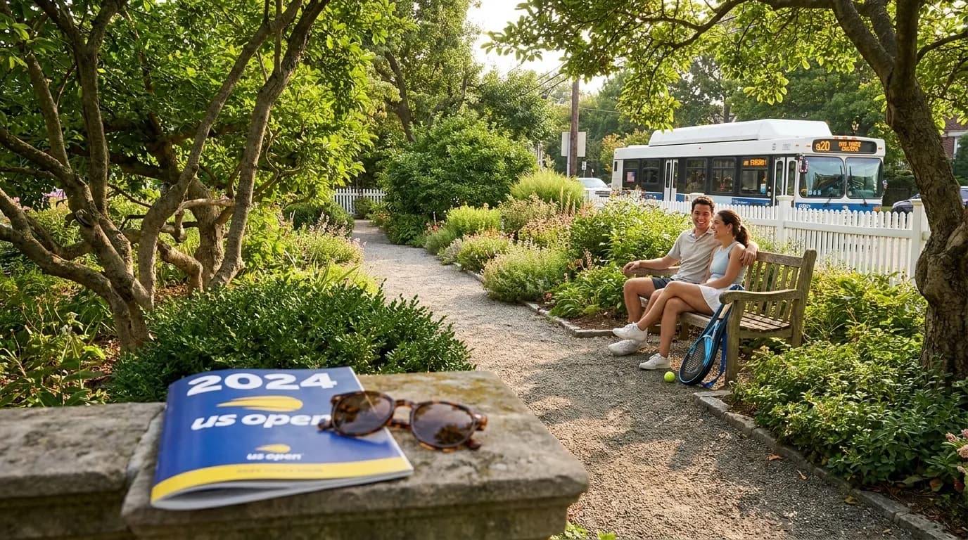 Bright editorial scene supporting Where to Find Quiet Breaks During Busy US Open Days.