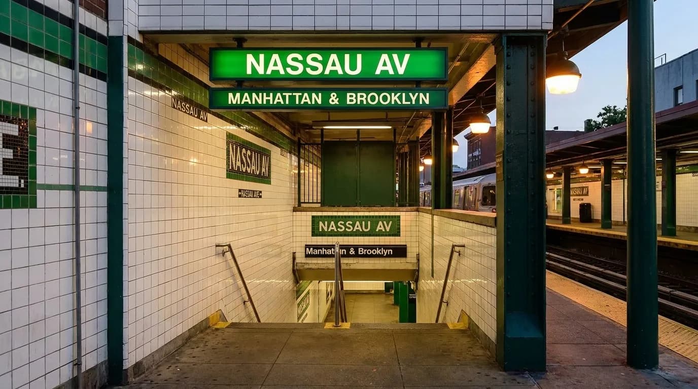 Nassau Avenue G train station entrance in Greenpoint Brooklyn