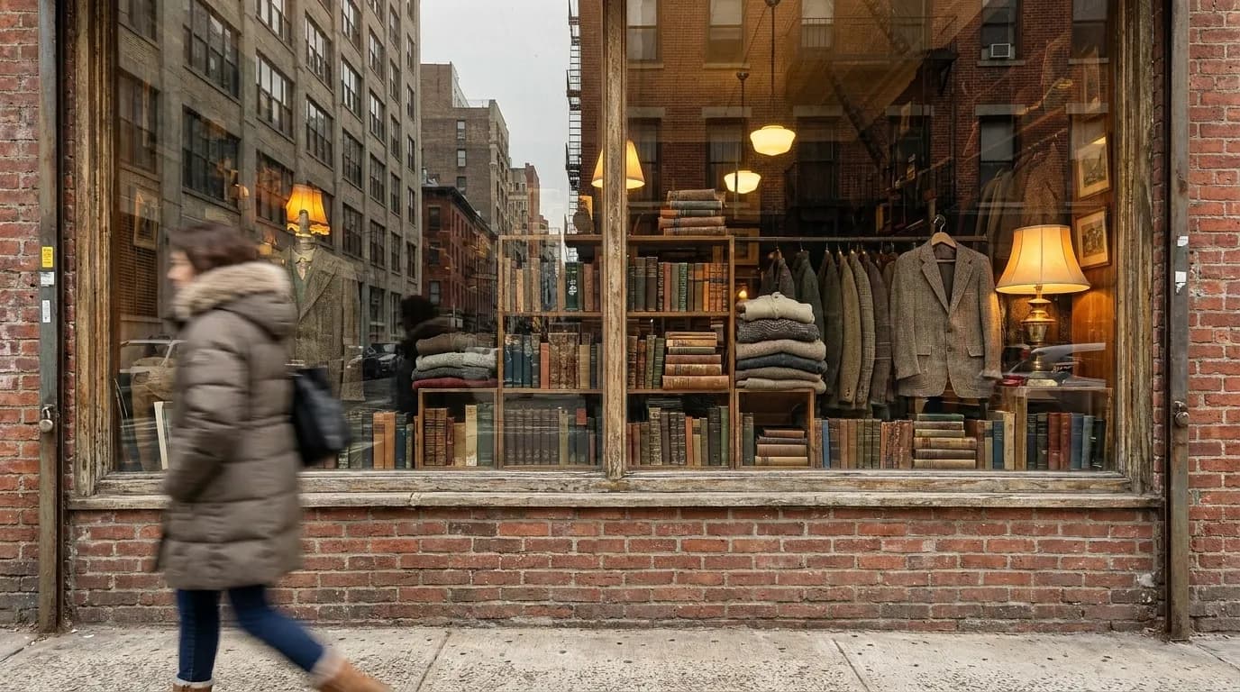 Pedestrians walking past independent shops on Court Street in Cobble Hill
