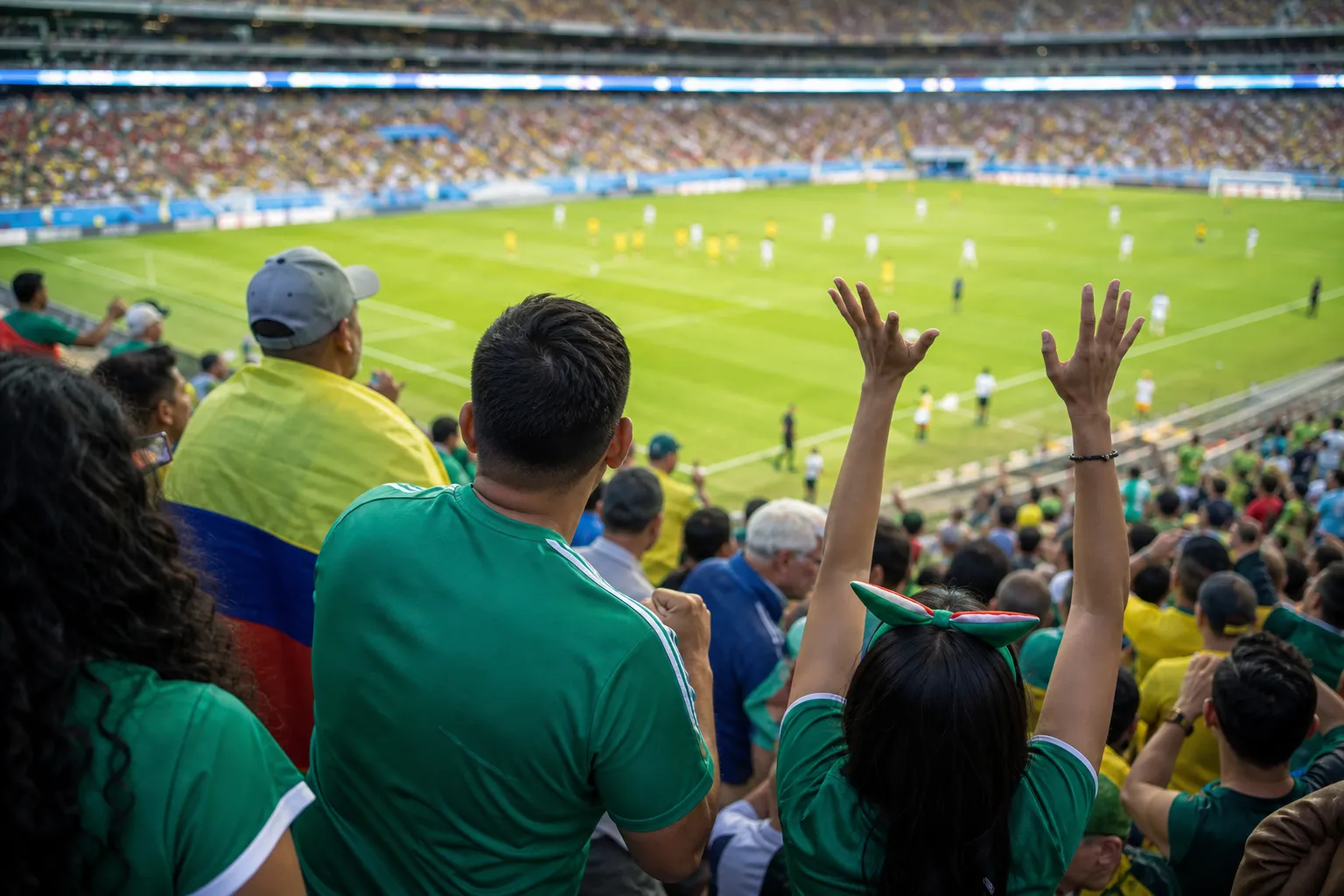 Fans deciding where to go after Mexico vs Ecuador in a public viewing area
