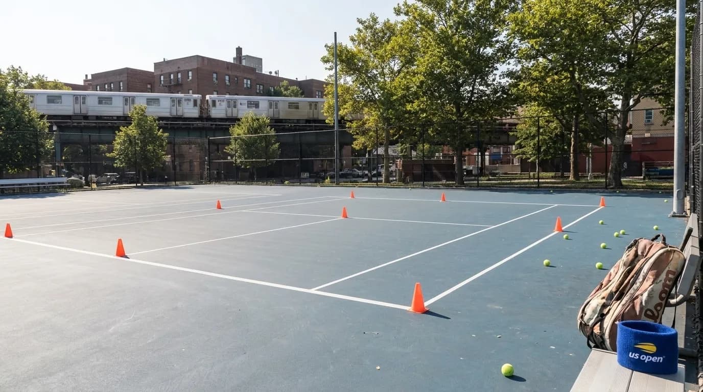 Bright editorial scene supporting Why Drop Shots Work Differently on US Open Hard Courts.