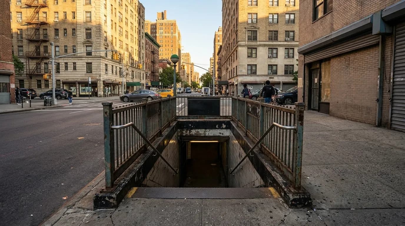 Exterior view of Court Square subway station entrance in Long Island City Queens