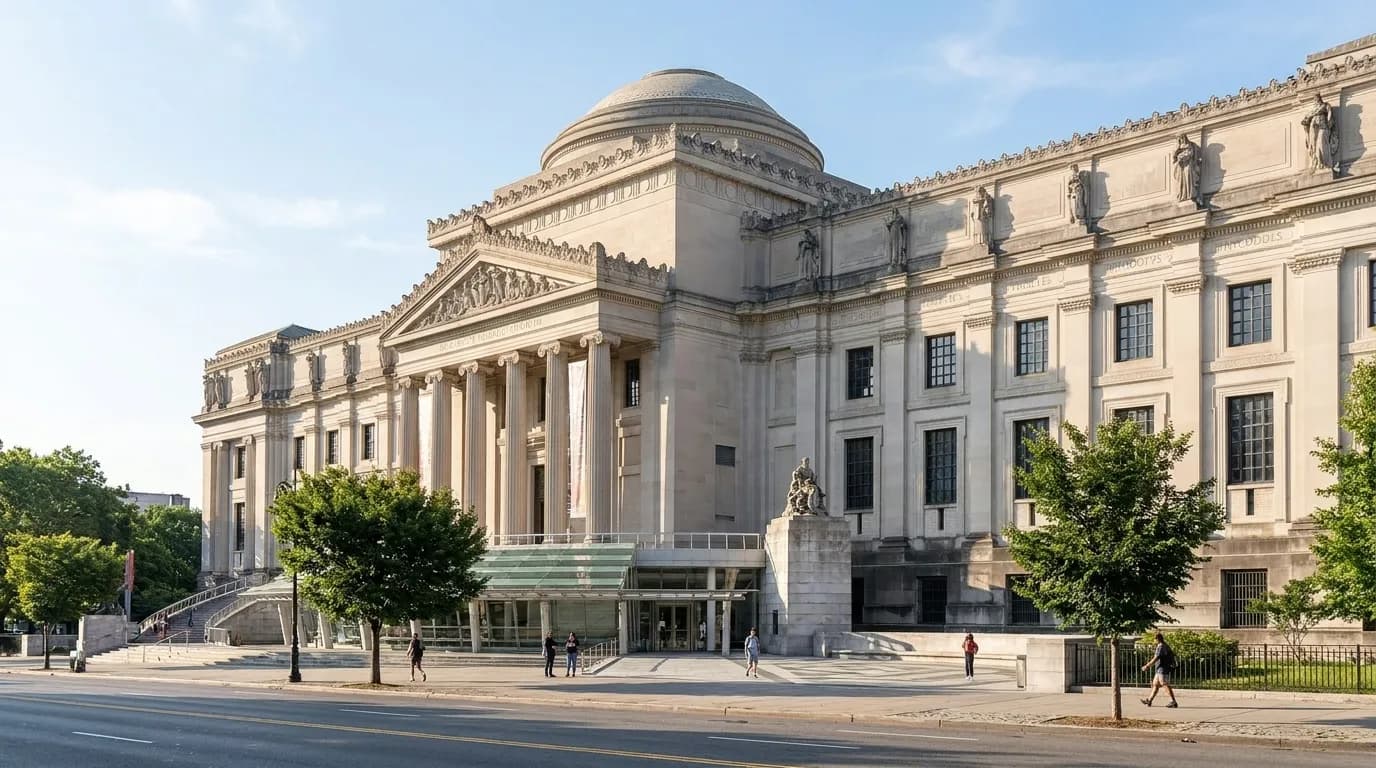 Brooklyn Museum's Beaux-Arts facade on Eastern Parkway with wide entrance steps