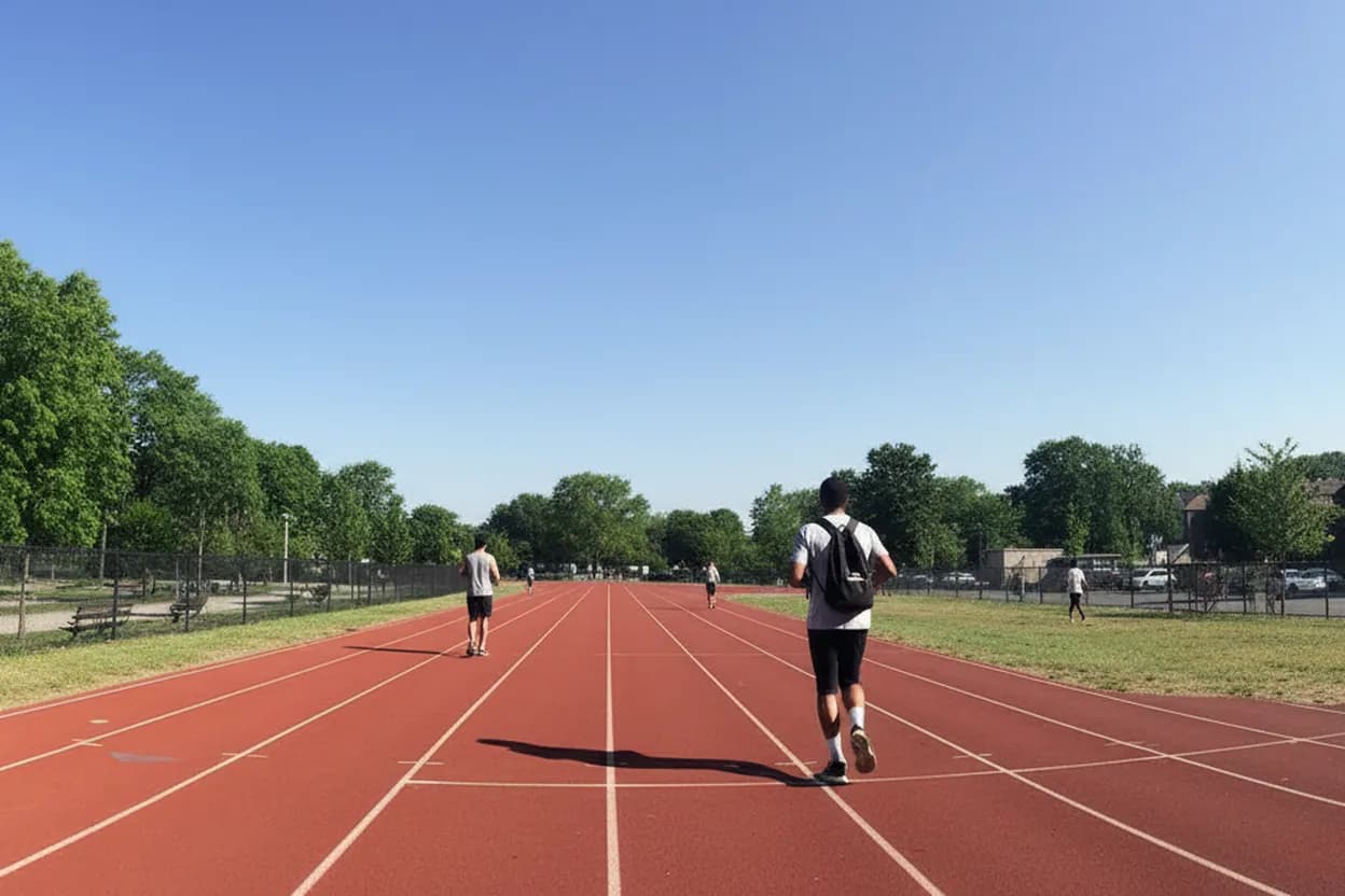 NYC experience scene for Williamsbridge Oval Track Morning for Bronx Walkers Testing a Routine