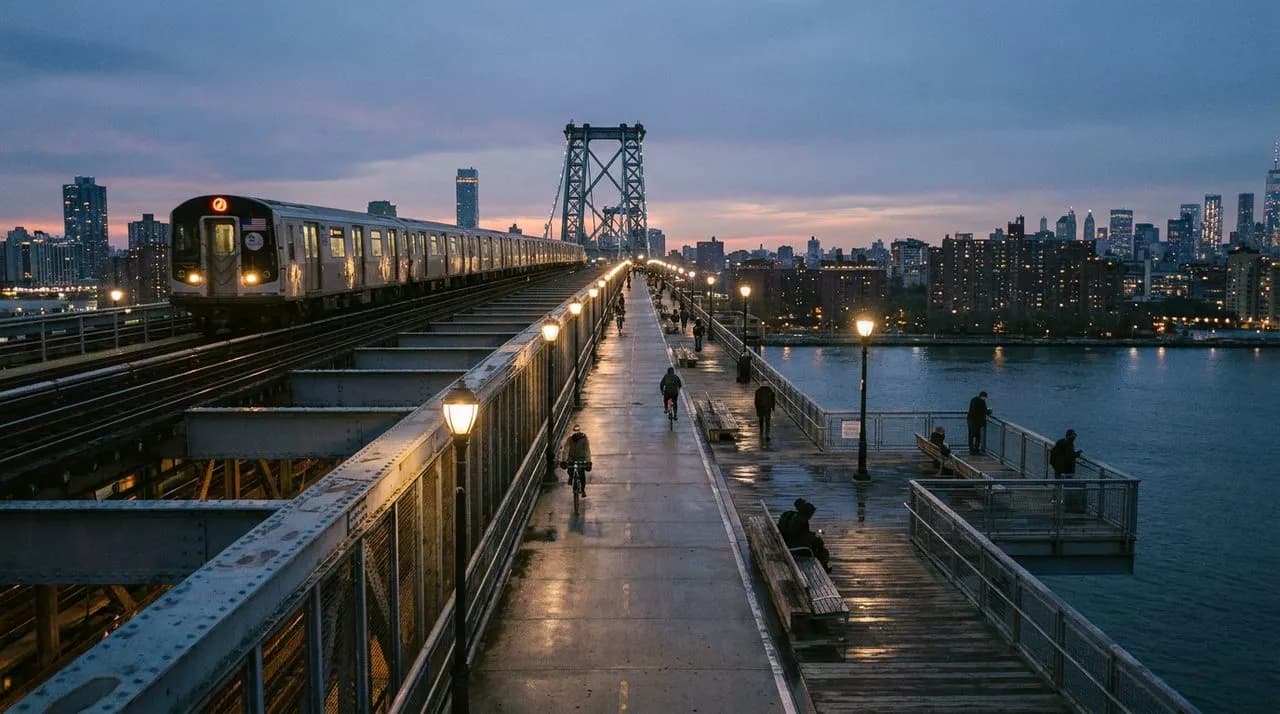 Williamsburg Bridge Pedestrian Path and Midspan Rest Stops